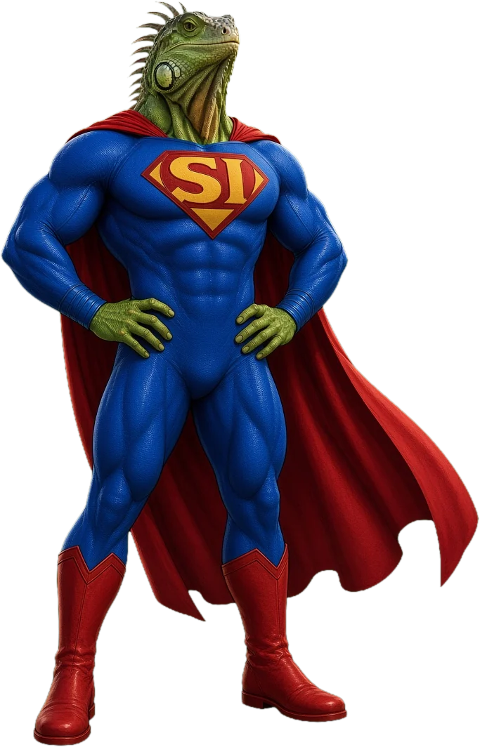 Super Iguana standing heroically